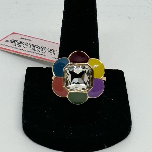 Isaac Mizrahi Multicolor Flower With Center Crystal  Statement Ring SZ 8 - Picture 2 of 6